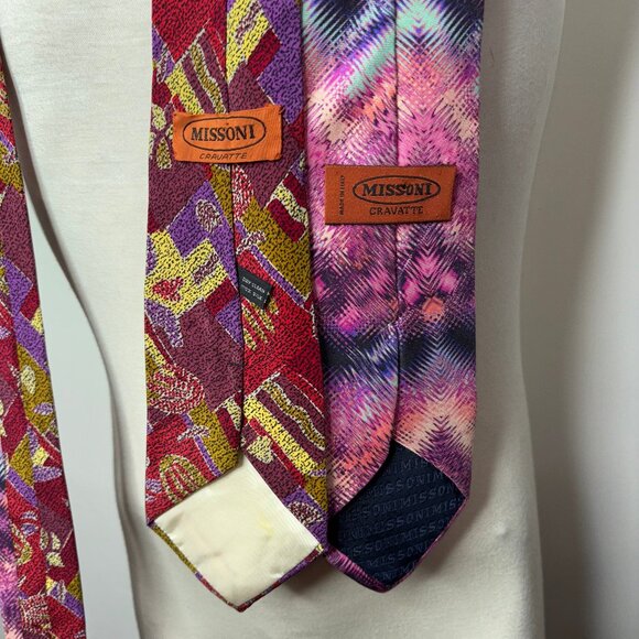 Missoni Cravatte Silk Men's Tie Set of 2 Bold Abstract Psychedelic Patterns - Picture 3 of 13